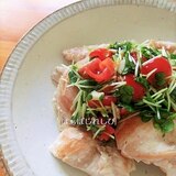 鶏むね肉のソテー♪かいわれ柚子トマトソース